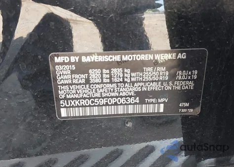 2015 BMW X5 xDrive35I z USA, uszkodzony, nr VIN 5UXKR0C59F0P06364